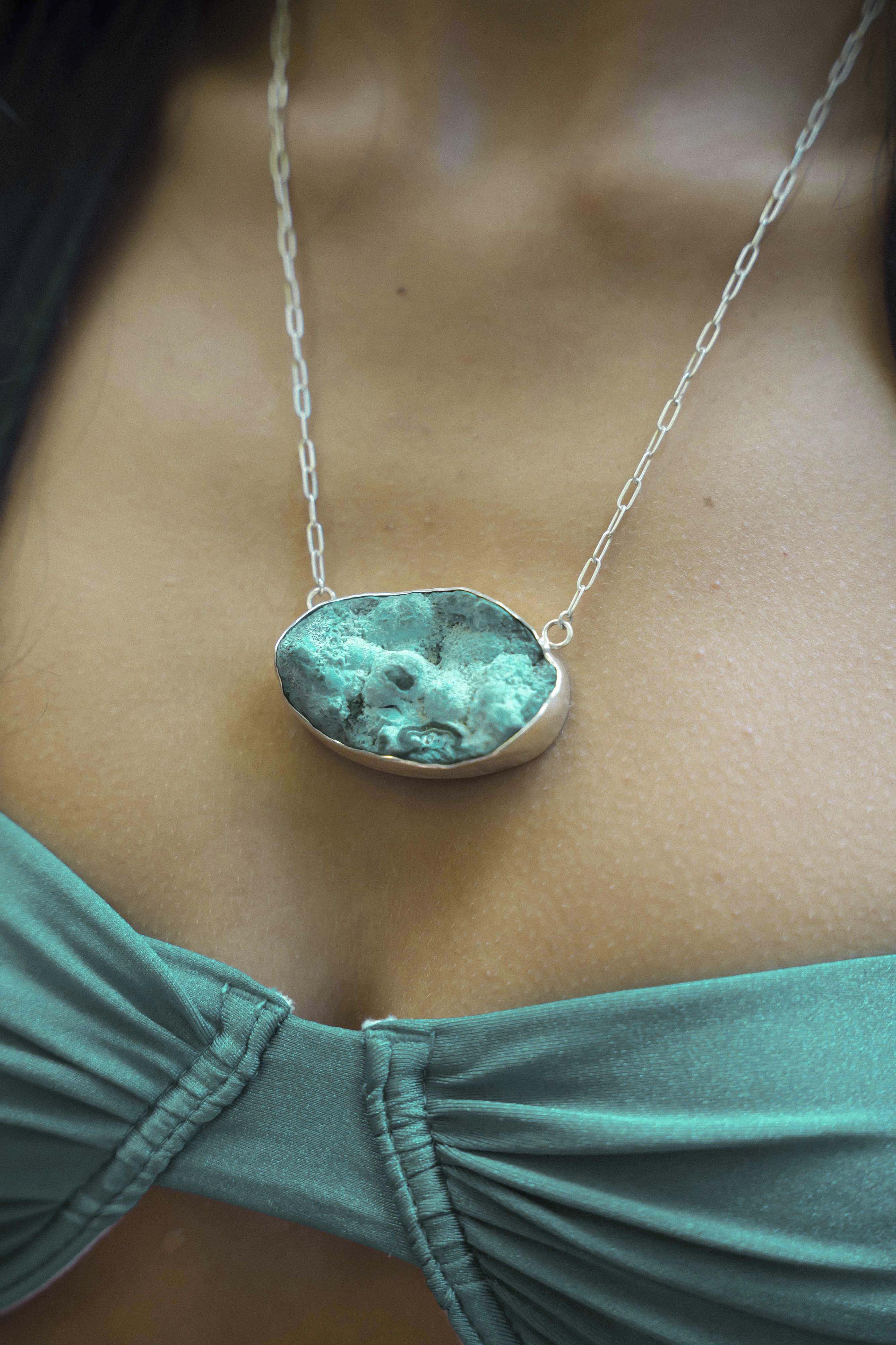 ALCHEMY NECKPIECE: Raw Druzy Australian Chrysocolla with Malachite