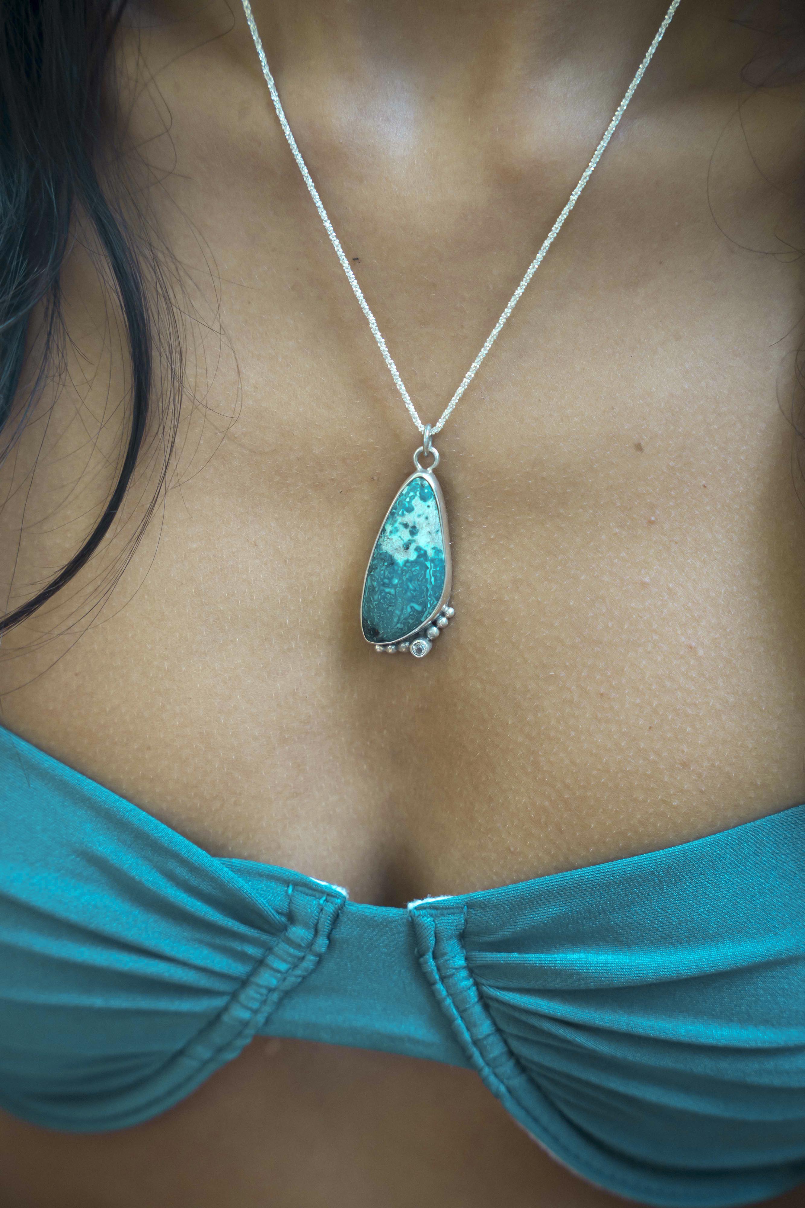 DROPLET NECKPIECE: Australian Chrysocolla & White Topaz