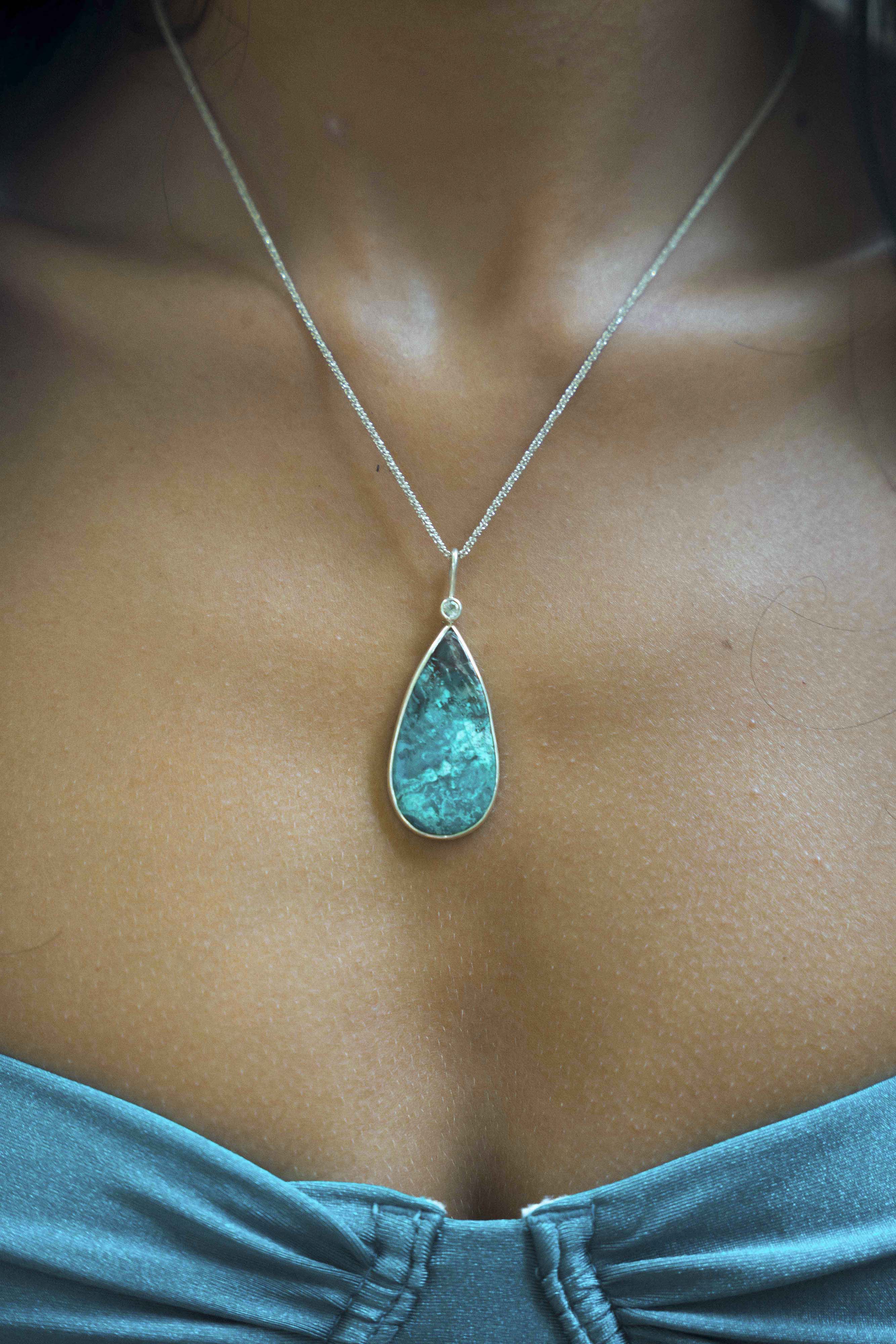 DROPLET NECKPIECE: Australian Chrysocolla & White Sapphire