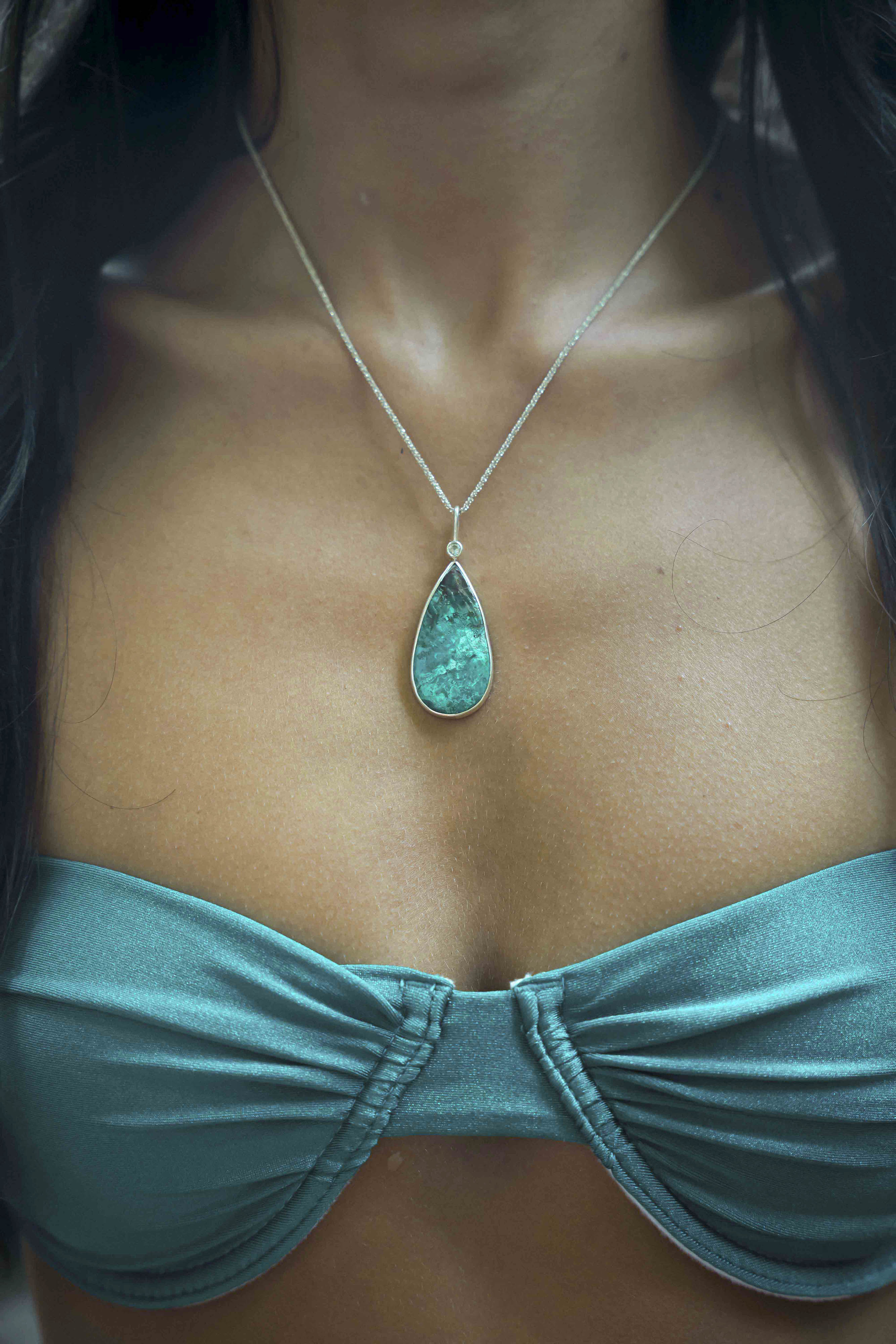 DROPLET NECKPIECE: Australian Chrysocolla & White Sapphire