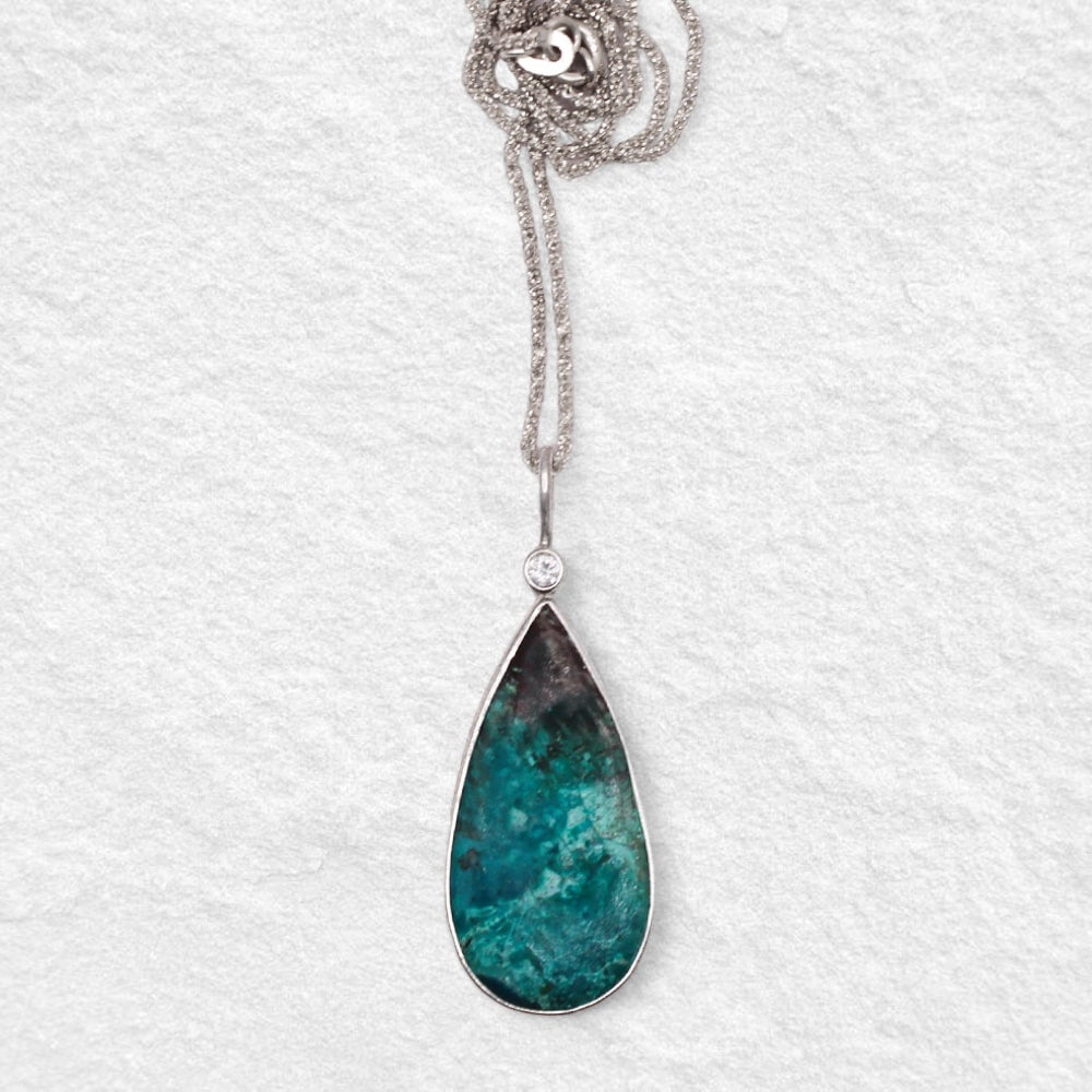 DROPLET NECKPIECE: Australian Chrysocolla & White Sapphire